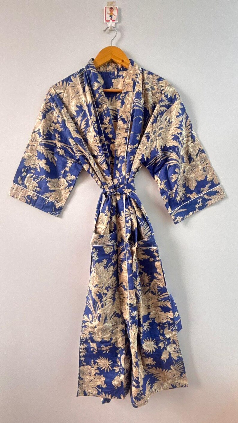 Vintage-inspired Blue & Gold Floral Robe - Etsy