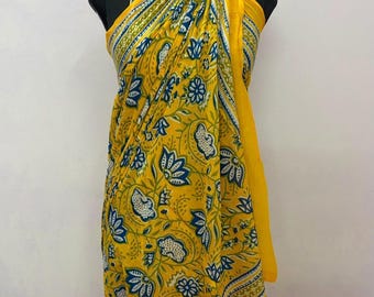 Ręcznie drukowany bawełniany sarong, strój boho resort, indyjska spódnica, ekologiczny szal