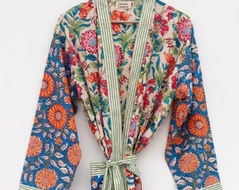 Bata de kimono de algodón, bata estampada, ideal para damas de honor, ropa de dormir de verano, talla única.