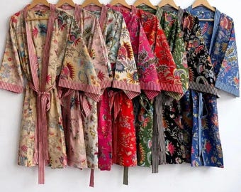 Kimono de algodón con estampado de bloques, ropa de dormir de verano india, pareo para damas de honor.