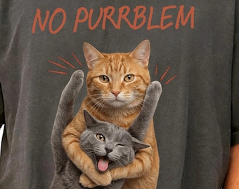 Funny Cat Pun Shirt, No Purrblem Graphic Tee for Cat Lovers