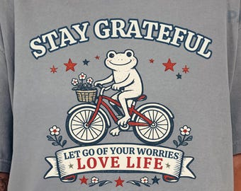 Retro Frog Bicycle Shirt, Stay Grateful Mental Wellness Tee