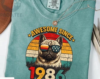 Vintage Pug Dog Shirt 1986, Awesome Since 1986 Tee, Retro Birthday T Shirt (DTG)