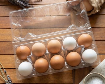 Plastic Egg Cartons - 25 Cartons - Each Carton holds 10 eggs.