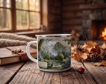 Mug émaillé illustré du parc national de Yosemite, cadeau unique, tasse à café pour amoureux de la nature, mug rustique pour feu de camp