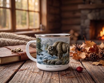 Mug émaillé illustré du parc national de Yellowstone, cadeau unique, tasse à café pour amoureux de la nature, mug rustique pour feu de camp