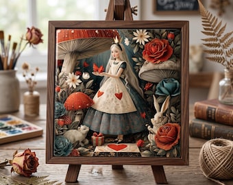 Carreau de céramique Alice au pays des merveilles 6x6, Impression d'art de livre d'histoires sombres, Décoration de chambre d'enfant de conte de fées, Cadeau d'art fantaisiste, Art mural.