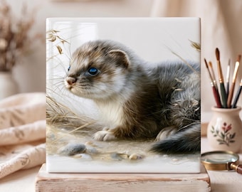 Adorable carreau de loutre en céramique | Dessous de verre ou dessous de plat réaliste | Décoration intérieure inspirée par la nature et idéale pour une maison de plage