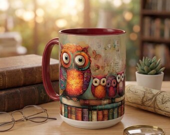 Custom Printed 15 oz Mug - Coffee Mug with Whimsical Owl Image