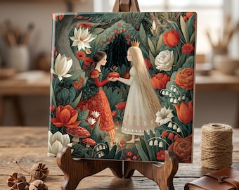 Carreau de céramique Alice au pays des merveilles 15x15 cm, illustration de livre d'histoires, décoration de chambre d'enfant féerique, cadeau de reine et de princesse, art mural texturé.