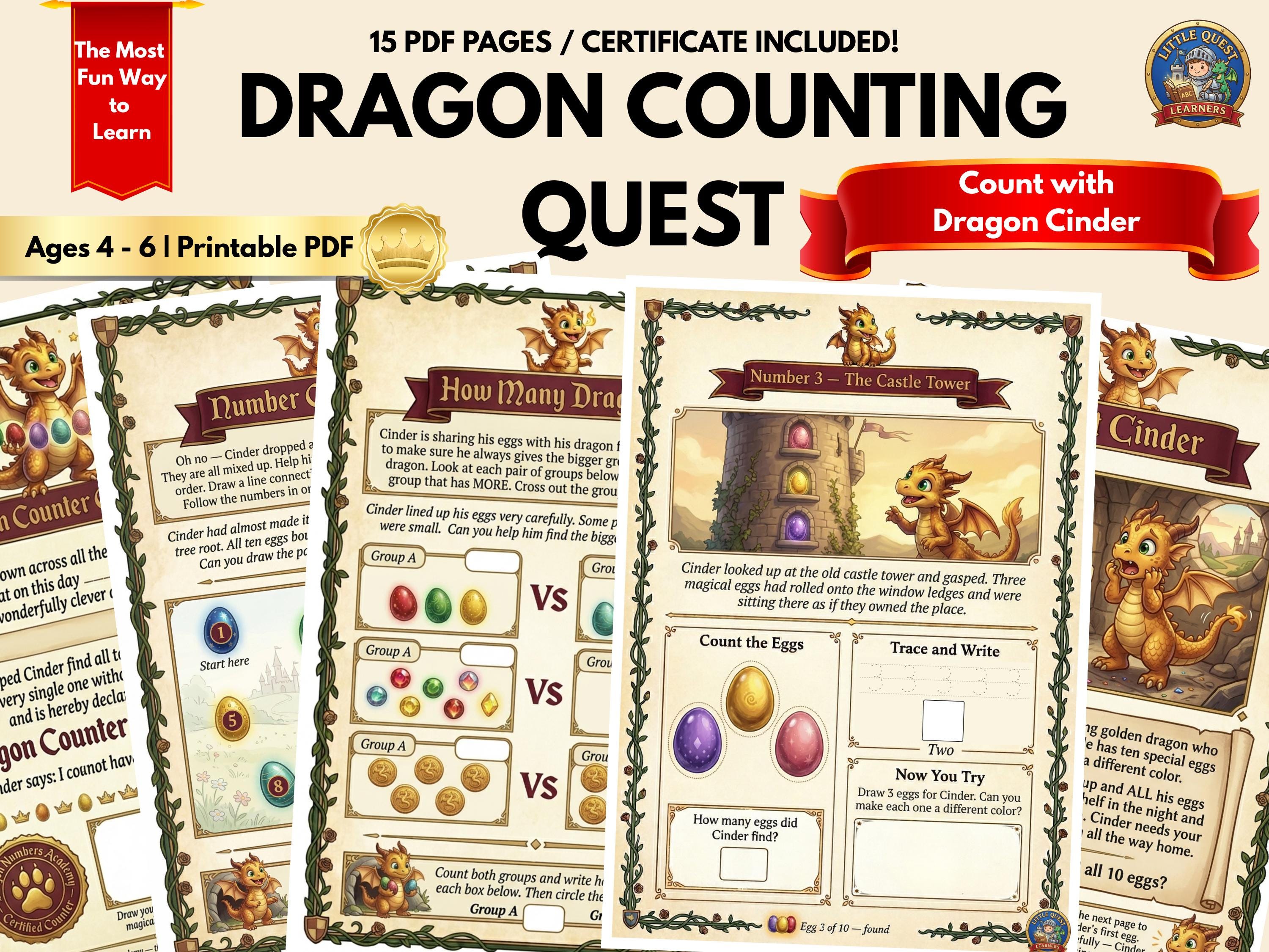 Dragon Numbers Counting Kit Printable PDF Medieval Fantasy Tracing ...