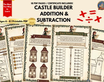 Castle Builder Addition and Subtraction Kit Printable Math Activity PDF for Kids Ages 6–8