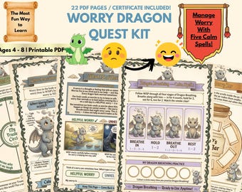 Worry Dragon Quest Kit Printable PDF Anxiety Tools Ages 4-8 Calm Spells SEL