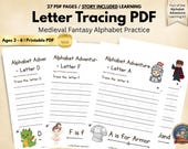 Medieval Letter Tracing Worksheets Preschool Alphabet Handwriting Practice Fantasy Homeschool Printable PDF