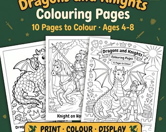 Dragon Knight Colouring Pages Kids Printable | Medieval Fantasy Coloring Sheets Ages 4-8 | PDF