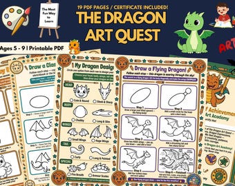 Dragon Drawing Printable Kit Kids | Step by Step Art Quest How to Draw Dragons