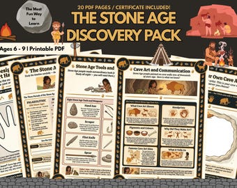 Stone Age Printable Activity Kit | Kids Prehistoric History KS2 Homeschool | Cave Art Unit Study