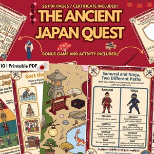 Utskrivbart kit för barn med det forntida Japan | Samurajuppdrag för åldrar 7-10 | Hemundervisning i historia