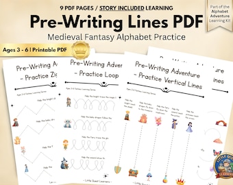 Pre-Writing Worksheets Tracing Lines Preschool Pencil Control Medieval Fantasy Fine Motor Activity PDF