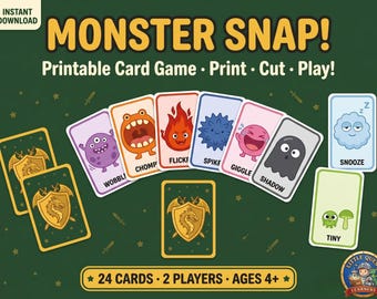 Monster Snap Printable Card Game Kids | Print Play Matching Game | Rainy Day Activity