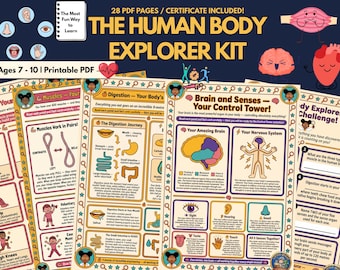 Human Body Printable Kit Kids | Science Adventure Activity Pack Ages 7-10 | KS2 Homeschool Worksheet