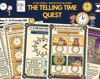 Telling Time Printable Kit Kids | Story Adventure Learning Pack | Homeschool Clock Worksheet Activity