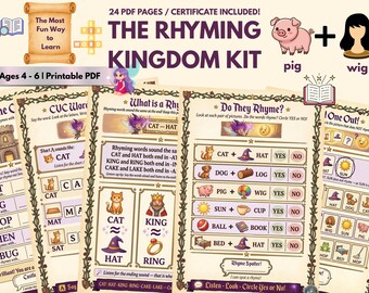 Rhyming Activity Kit Printable | Phonics Worksheet Pack Preschool Kindergarten Ages 4-6 | CVC
