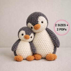 Patrón de pingüino amigurumi en PDF: peluche de crochet fácil, 2 tamaños