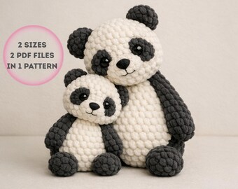 Panda Amigurumi Crochet Pattern, Low Sew PDF, Two Sizes, Beginner Friendly (Digital Download)