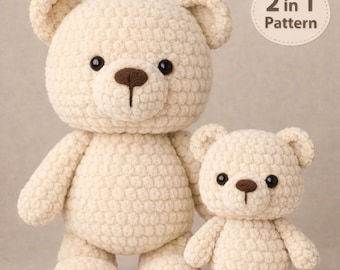 Crochet Bear Pattern PDF | Low Sew Teddy Bear, Beginner Friendly Amigurumi, 2 Sizes