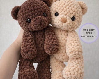 Plush Amigurumi Bear Pattern PDF – Beginner Crochet, Low-Sew Soft Chunky Teddy