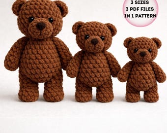 Crochet Bear Pattern | Low Sew Amigurumi Teddy (3 Sizes PDF)