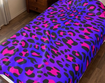 Purple Pink Leopard Print Velveteen Plush Blanket | animal print | purple blanket | pink panther | purple panther print