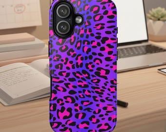 パープルピンクのヒョウ柄タフケース | 携帯ケース | パンサープリントタフケース | アニマルプリント携帯カバー | iPhoneケース | 女の子へのギフト