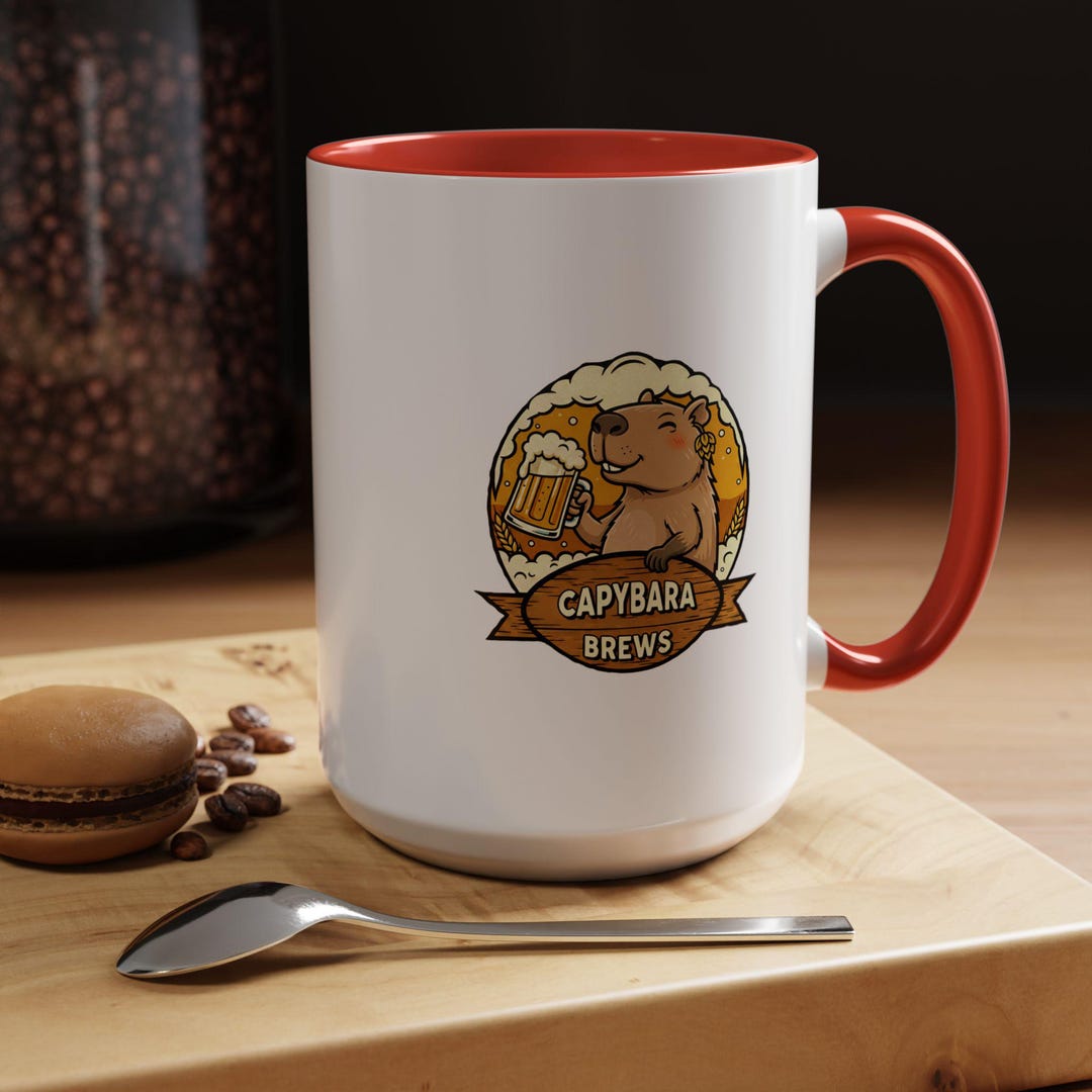 Capybara Brews Coffee Mug - Funny Animal Art, Colored Interior - Etsy