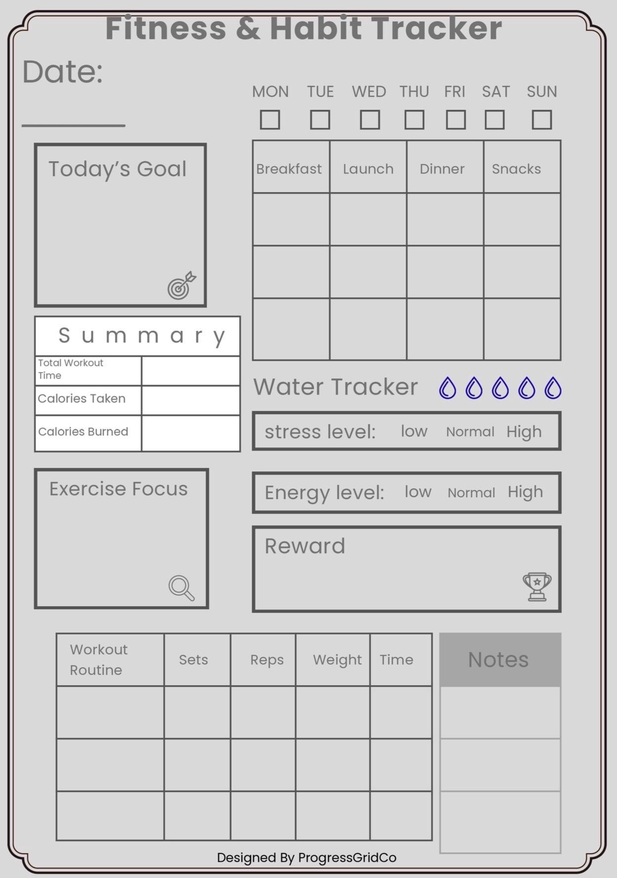 Fitness & Habit Tracker – Printable PDF Planner for Daily Goals - Etsy
