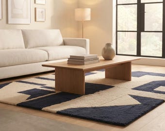 Hand Tufted Wool Rug, Modern Abstract Blue  Area Rug, Contemporary Geometric Living Room Rug, Large Bedroom Floor Carpet, Custom Size