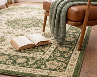 Handmade Wool Area Rug, Sage Green Floral Rug, Vintage Persian Style Carpet,Living Room Rug,  Floral Wool Rug, Custom Size Rug 8X10, 9X12