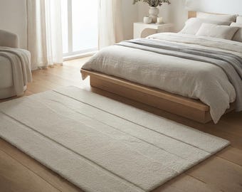 Ivory Wool Rug, Hand Tufted Textured Area Rug, Neutral Modern Rug, Custom Size