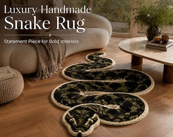 Snake Shaped Rug, Handmade Wool Snake Rug, Tufted Area Rug, Gothic Decor Rug, Statement Rug, Animal Shape Rug, Custom Size Rug