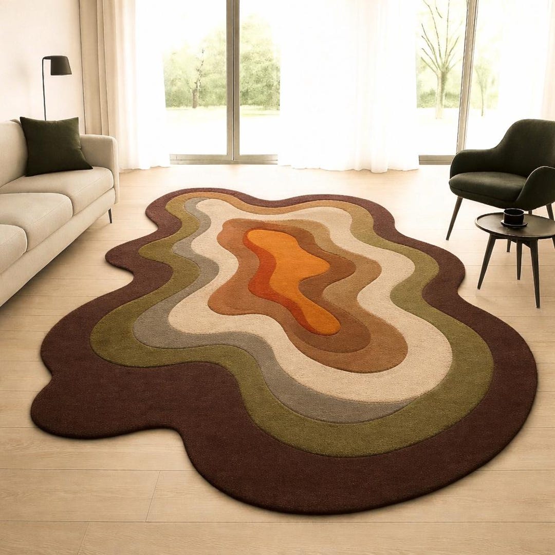 Organic Shape Rug, Abstract Wool Area Rug, Hand Tufted Irregular Rug ...