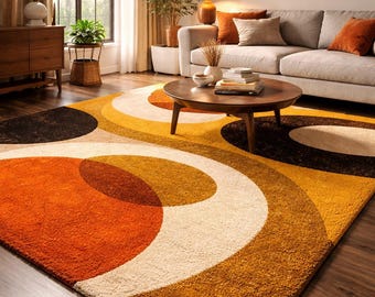 Mid Century Modern Wool Rug, Hand Tufted Abstract Geometric Area Rug, Designer Living Room Carpet, Custom Size Handmade Rug