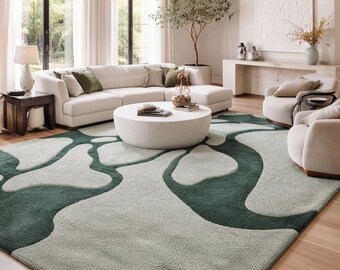 Sage Green Hand Tufted Wool Rug, Modern Minimalist Area Rug, Custom Size