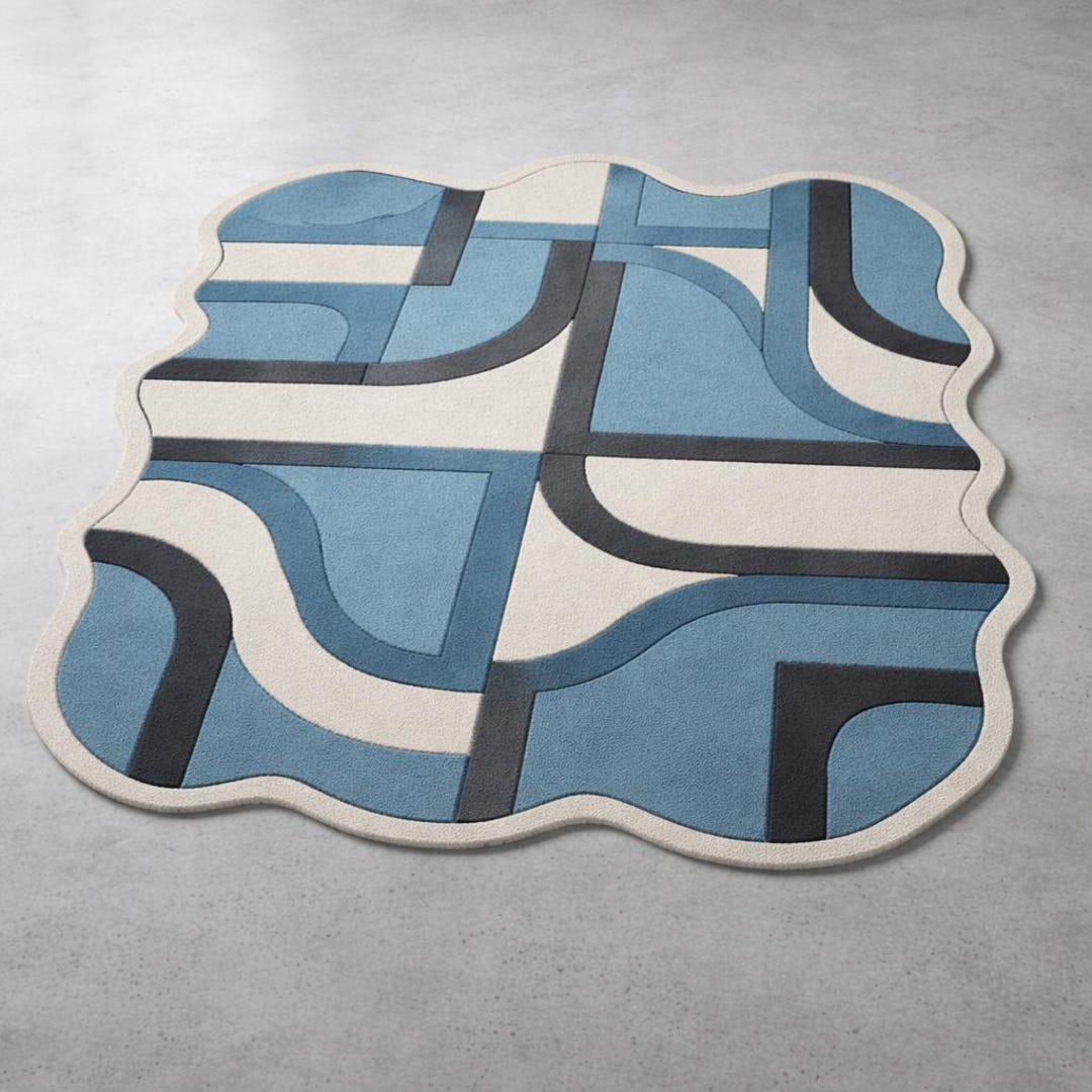 Abstract Blue Rug Pattern Abstract Blue Wool Area Rug, Irregular Geometric Hand-tufted Carpet - Etsy