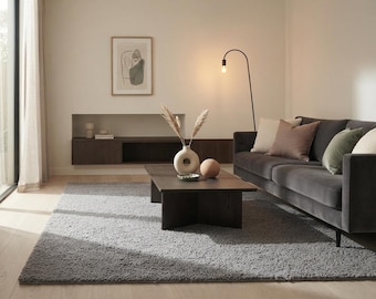 Gray Hand Tufted Wool Rug, Modern Neutral Area Rug, Plush Textured Living Room Rug, Custom Size Rug