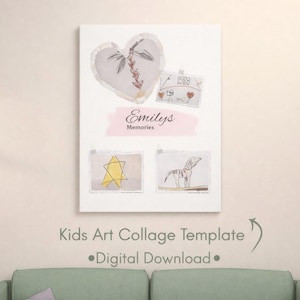 Kids Art Collage – Soft Neutral Design | Printable Wall Art from Children’s Drawings | Personalized Family Memory Gift