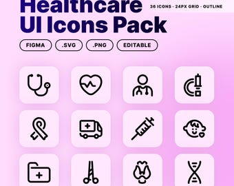 Healthcare UI Icon Pack — 36 Medical Icons, 24px Grid, SVG PNG Figma