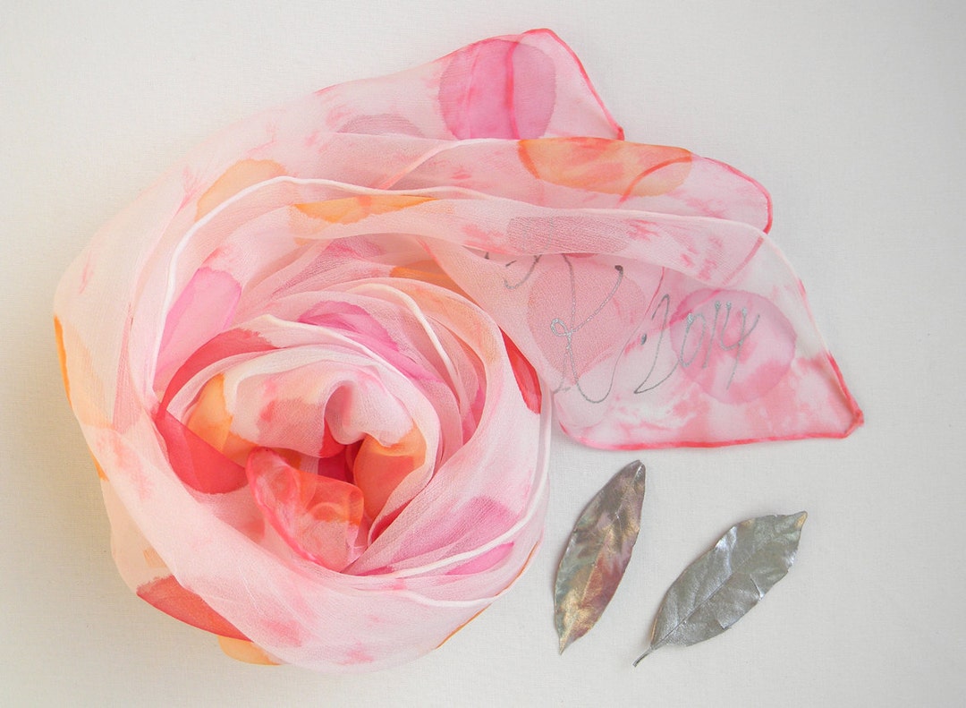 Pink and Orange Silk Scarf.raspberry Scarf.silk Scarf.polka Etsy