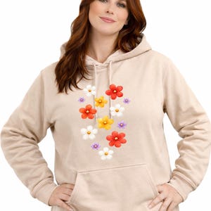 Patchwork Dtf Flower Hoodie, Vintage Quilt Floral Sweatshirt, Cottagecore Flower Hoodie, Pastel Floral Hoodie, Spring Hoodie Gift for Her