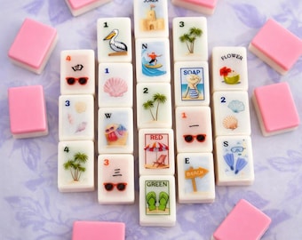 Conjunto de peças de Mahjong com tema de praia (152 peças)